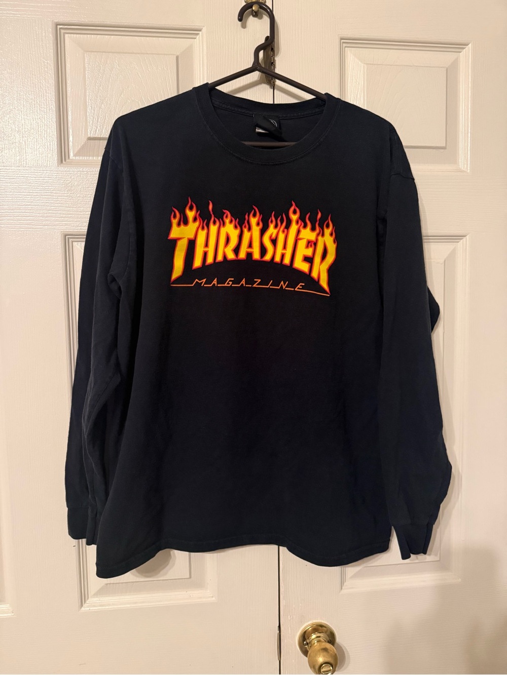 Thrasher Black Long Sleeve Flame Logo Tee